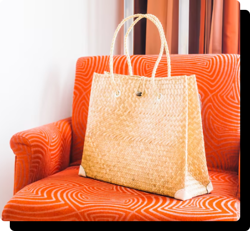 Shopping bags on orange chair